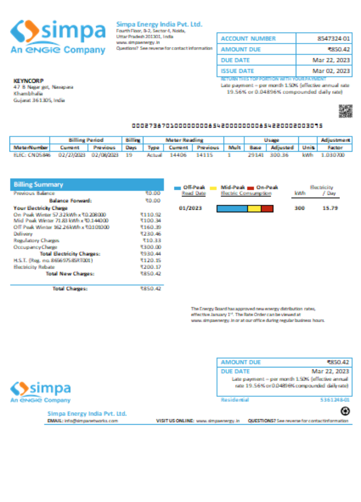 Download Simpa Energy India Pvt. Ltd utility business bill,  SCR Photoshop template